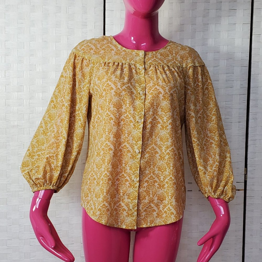 Loft Damask Print Button Front Blouse - image 1